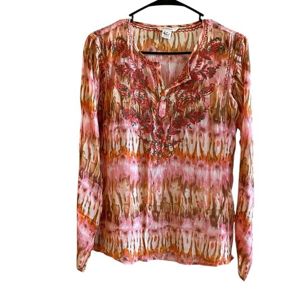 SUNDANCE Long Sleeve Silk Bohemian Style Silk Shirt Size Medium - Picture 1 of 8